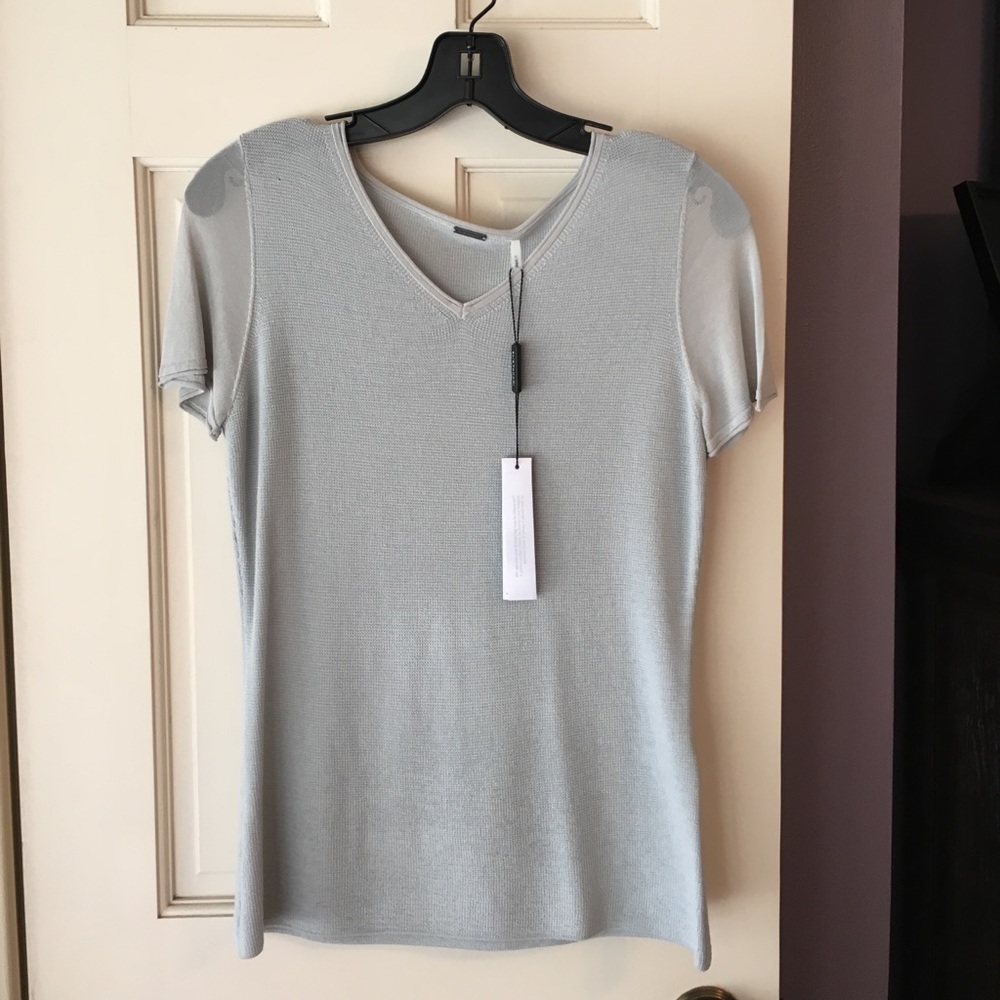 Elie Tahari Sheer-sleeve Knit Shirt